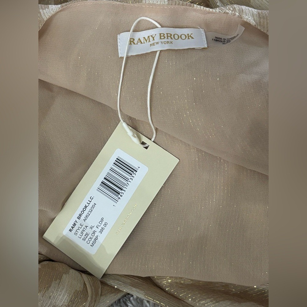 NWT Ramy Brook Lupita Wrap Top Blouse Silk Gold Metallic Elegant Size XL - Picture 7 of 8